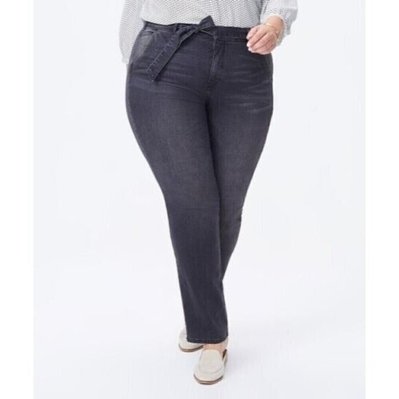 NYDJ Columbia Marilyn Tie Waist Straight Leg Pants Jeans Gray Stretch Size 20W - Picture 1 of 14